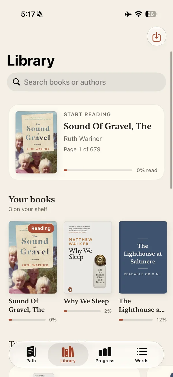 A biblioteca Readual com livros e progresso de leitura